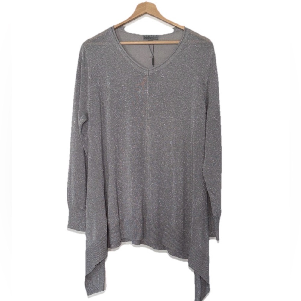 Joseph A Silver Gray Sparkling Long Sleeve Asymmetrical Hem Sweater Sz. XL NWT!
